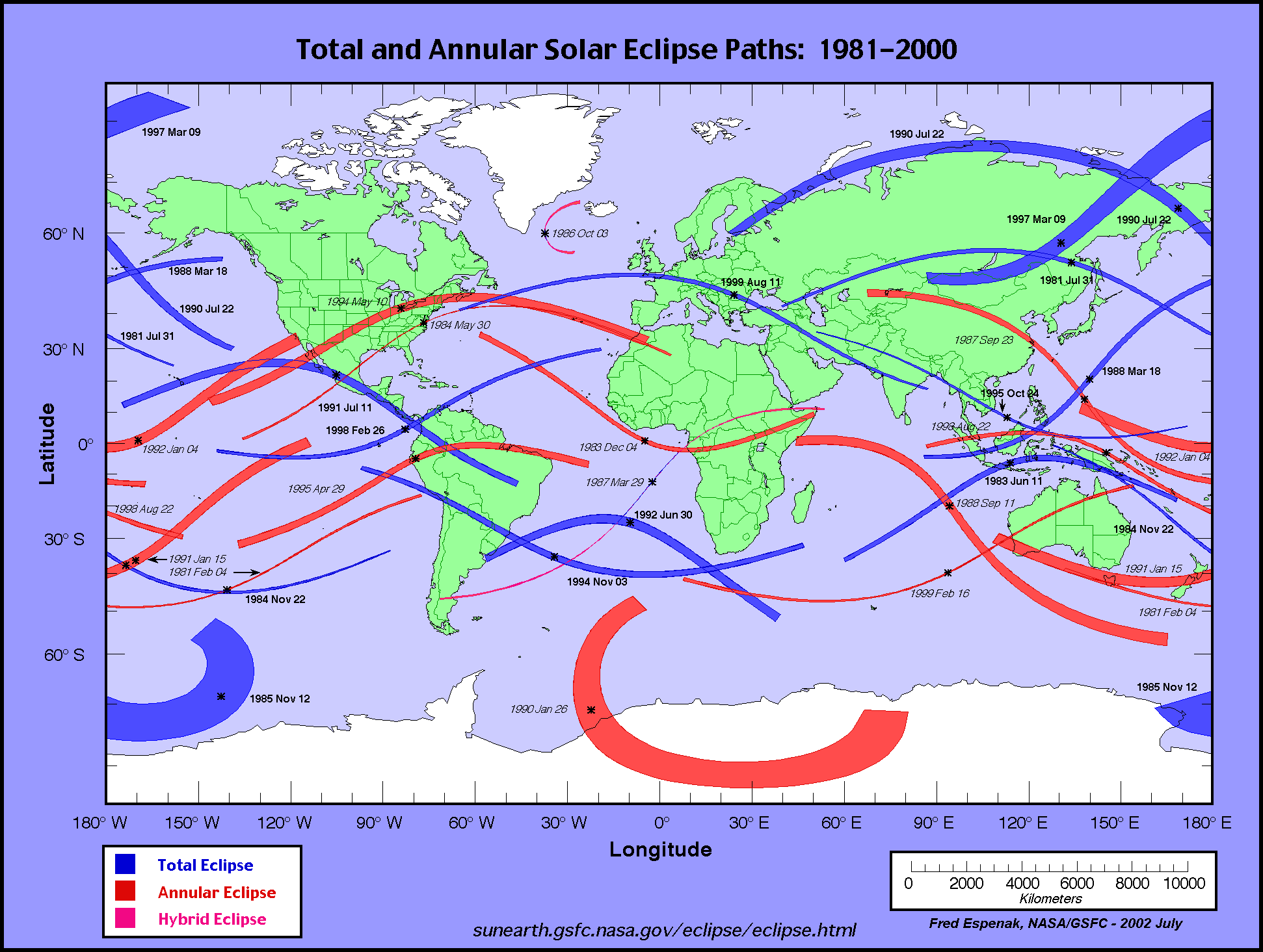 mapa de eclipses de Sol 1981 al 2000