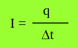 Ecuación de intensidad de corriente: la intensidad de corriente es igual al cociente entre la carga que atraviesa una sección transversal de conductor dividido el intervalo de tiempo tomado.