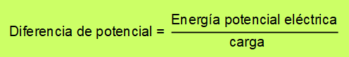 ecuación de diferencia de potencial eléctrico igual a energía potencial eléctrica dividida entre la carga