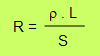 Ecuación de resistencia de un conductor, igual a resistividad por largo del conductor dividido entre el área de la sección.