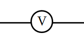 símbolo del voltímetro, circunferencia con una V en su interior
