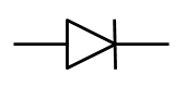 símbolo de diodo, triángulo equilátero que desde el centro de uno de sus lados sale una línea en el vértice opuesto se coloca una línea perpendicular al conductor