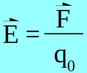 ecuación de campo eléctrico: el vector campo eléctrico es igual al cociente del vector fuerza eléctrica que actúa sobre la carga de prueba, dividido el valor de la carga de prueba.