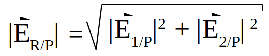 módulo del campo eléctrico resultante en el punto P es igual a la raíz cuadrada de la suma de los cuadrados de los módulos de los campos creados por los cuerpos 1 y 2.