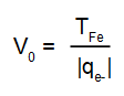Ecuación: voltaje de frenado igual al cociente entre el trabajo de la fuerza eléctrica y el valor absoluto de la carga de un electrón.