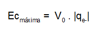 Ecuación: energía cinética máxima es igual al voltaje de frenado por el valor absoluto de la carga del electrón.