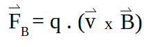 Ecuación fuerza magnética igual a la carga por producto vectorial del campo magnético y la velocidad de la partícula.