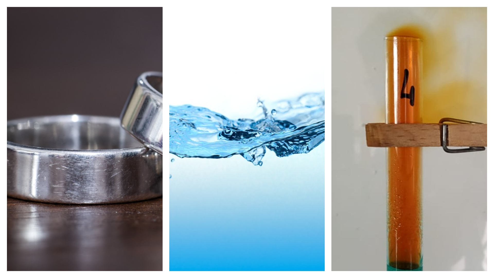 Imagen de un anillo metálico, agua y un tubo de ensayo en donde se desprenden óxido de nitrógeno