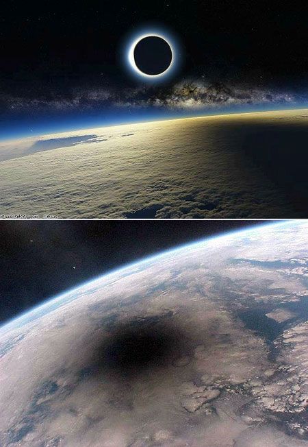 Vista desde el espacio de un eclipse solar