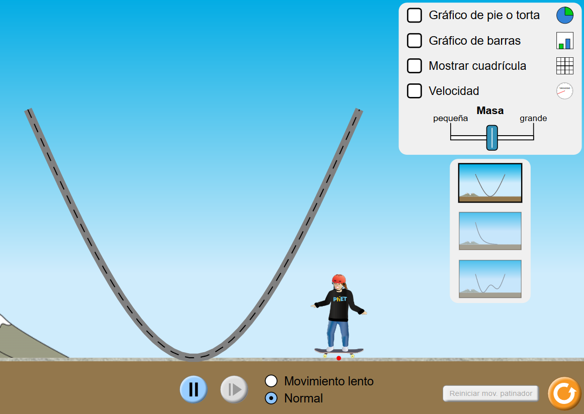 Captura de pantalla de Simulador Phet Energy Skate Park Basics